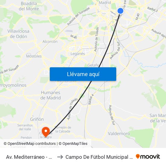 Av. Mediterráneo - Conde Casal to Campo De Fútbol Municipal Federico Núñez map