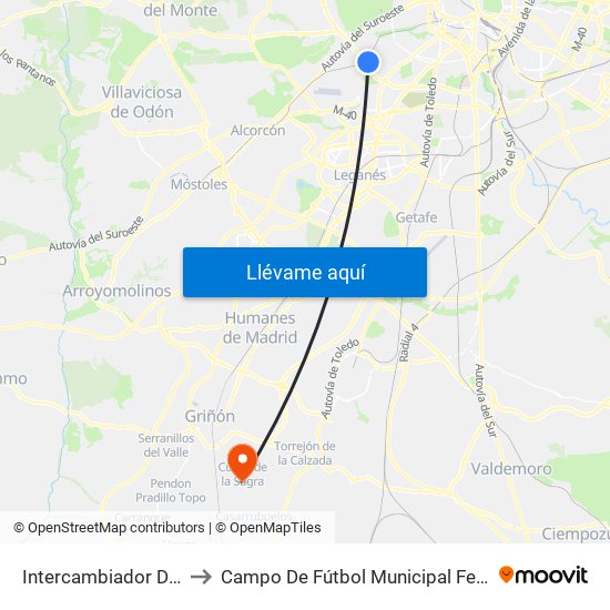 Intercambiador De Aluche to Campo De Fútbol Municipal Federico Núñez map