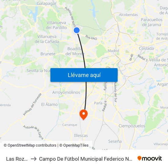 Las Rozas to Campo De Fútbol Municipal Federico Núñez map