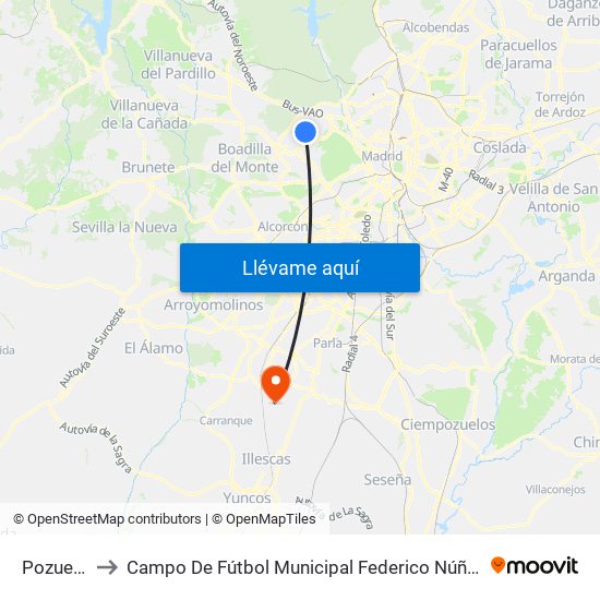 Pozuelo to Campo De Fútbol Municipal Federico Núñez map