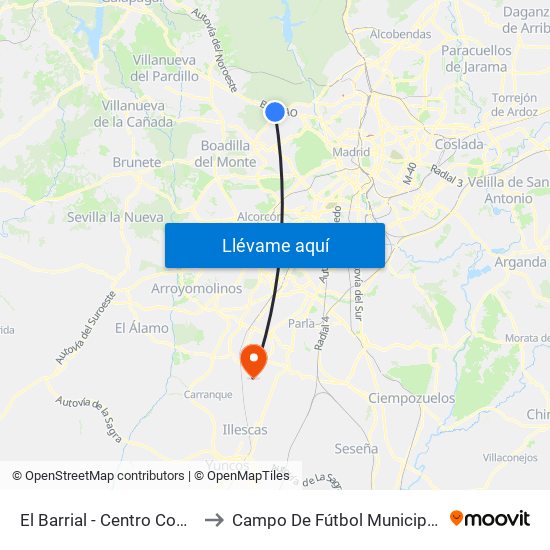 El Barrial - Centro Comercial Pozuelo to Campo De Fútbol Municipal Federico Núñez map