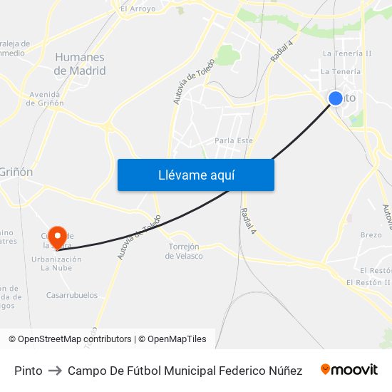 Pinto to Campo De Fútbol Municipal Federico Núñez map