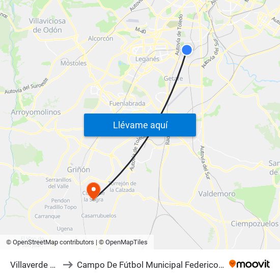 Villaverde Alto to Campo De Fútbol Municipal Federico Núñez map