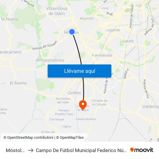 Móstoles to Campo De Fútbol Municipal Federico Núñez map
