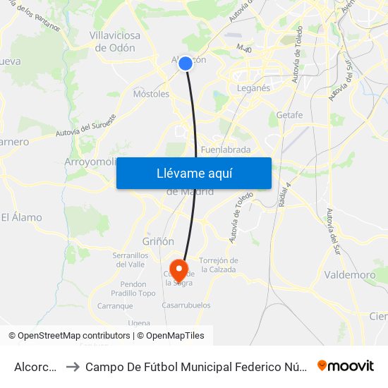 Alcorcón to Campo De Fútbol Municipal Federico Núñez map