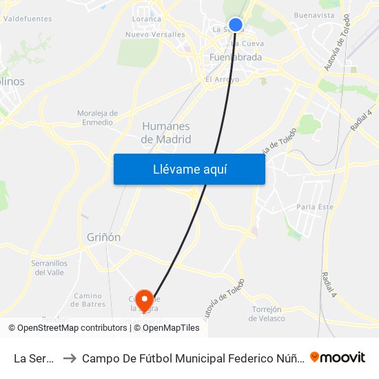 La Serna to Campo De Fútbol Municipal Federico Núñez map