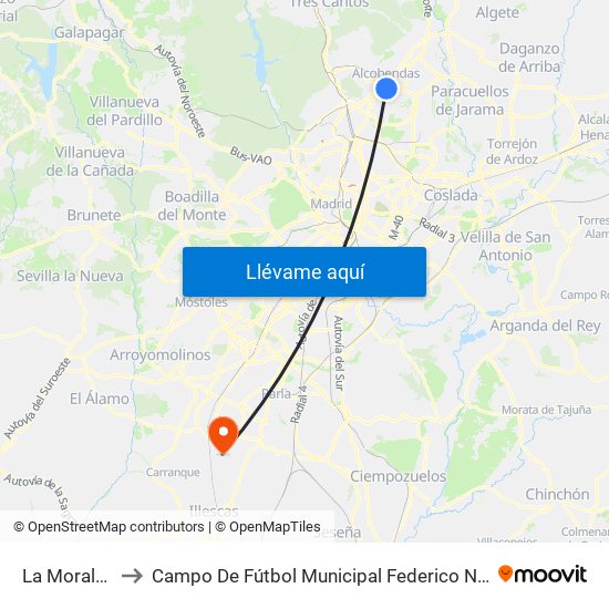 La Moraleja to Campo De Fútbol Municipal Federico Núñez map