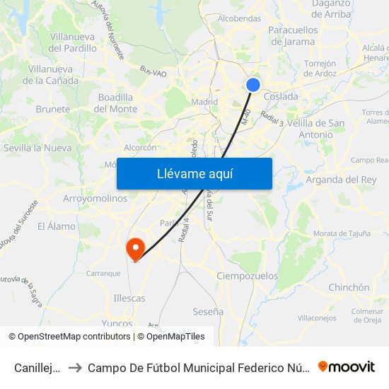 Canillejas to Campo De Fútbol Municipal Federico Núñez map