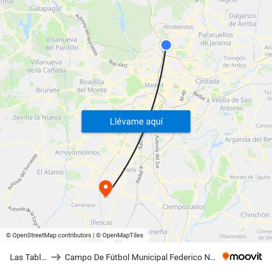 Las Tablas to Campo De Fútbol Municipal Federico Núñez map