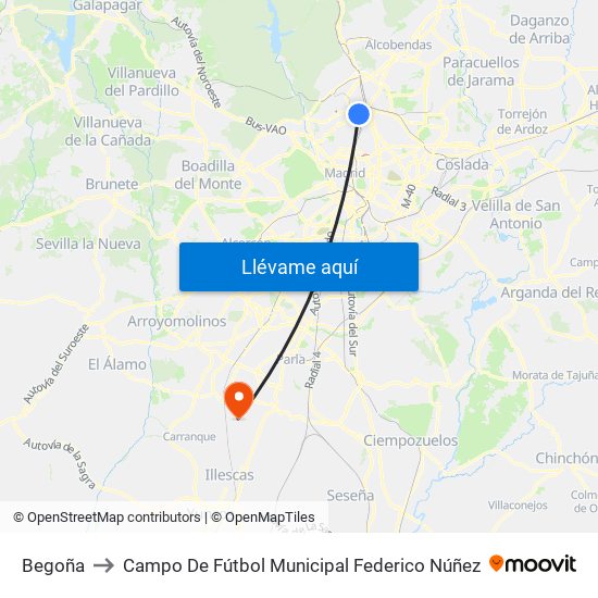 Begoña to Campo De Fútbol Municipal Federico Núñez map