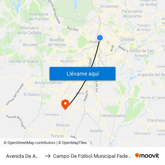 Avenida De América to Campo De Fútbol Municipal Federico Núñez map