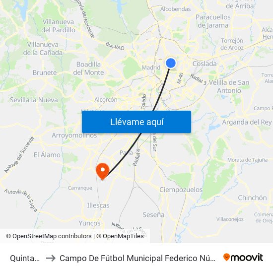 Quintana to Campo De Fútbol Municipal Federico Núñez map