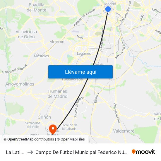 La Latina to Campo De Fútbol Municipal Federico Núñez map