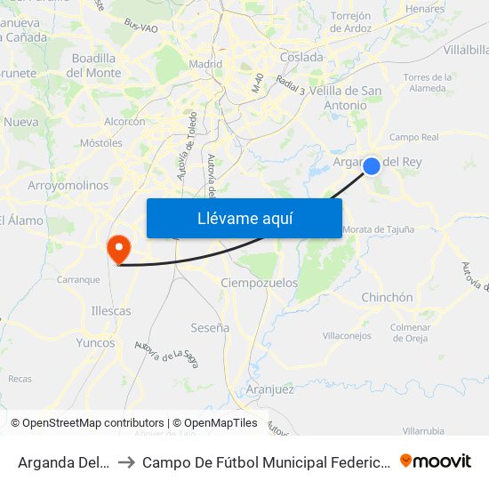 Arganda Del Rey to Campo De Fútbol Municipal Federico Núñez map