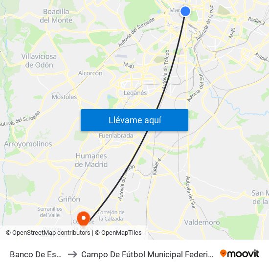 Banco De España to Campo De Fútbol Municipal Federico Núñez map