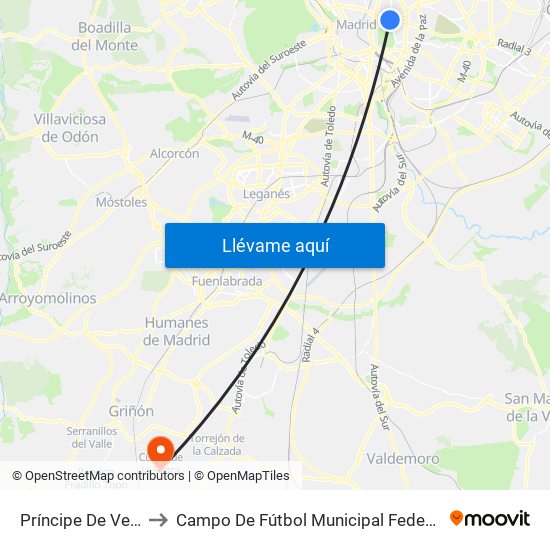 Príncipe De Vergara to Campo De Fútbol Municipal Federico Núñez map