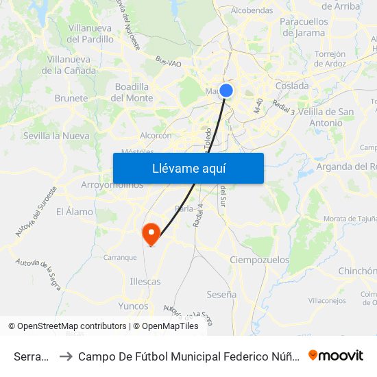 Serrano to Campo De Fútbol Municipal Federico Núñez map