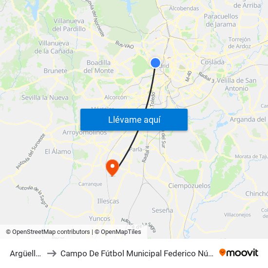 Argüelles to Campo De Fútbol Municipal Federico Núñez map