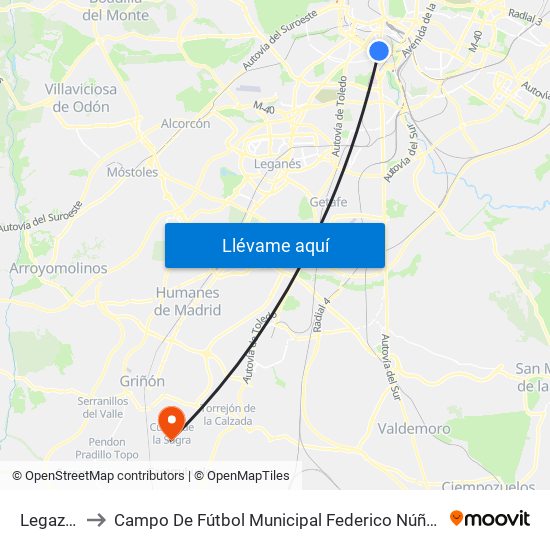Legazpi to Campo De Fútbol Municipal Federico Núñez map