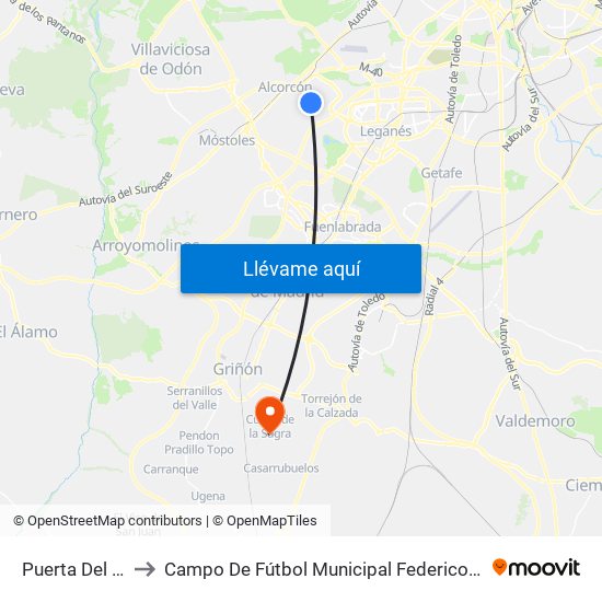 Puerta Del Sur to Campo De Fútbol Municipal Federico Núñez map