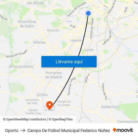 Oporto to Campo De Fútbol Municipal Federico Núñez map