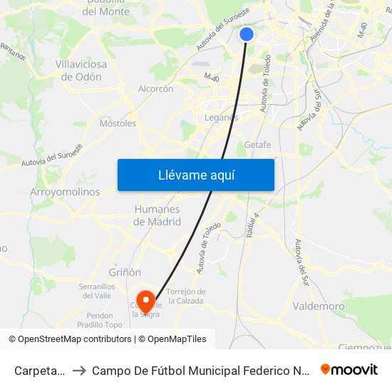 Carpetana to Campo De Fútbol Municipal Federico Núñez map