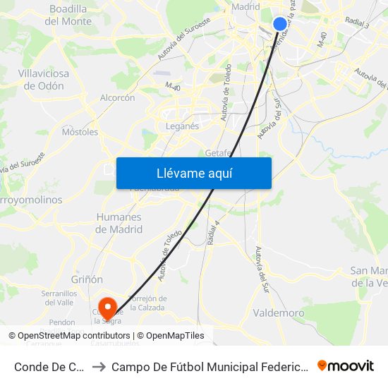 Conde De Casal to Campo De Fútbol Municipal Federico Núñez map