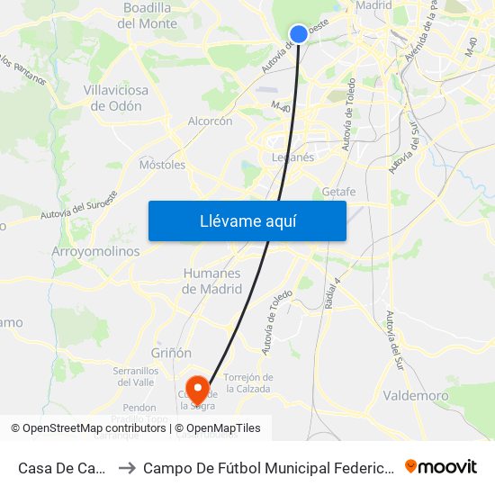 Casa De Campo to Campo De Fútbol Municipal Federico Núñez map