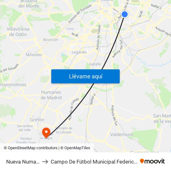 Nueva Numancia to Campo De Fútbol Municipal Federico Núñez map