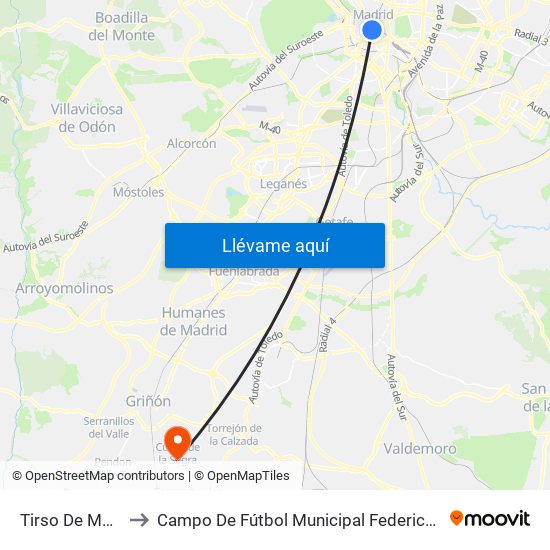 Tirso De Molina to Campo De Fútbol Municipal Federico Núñez map