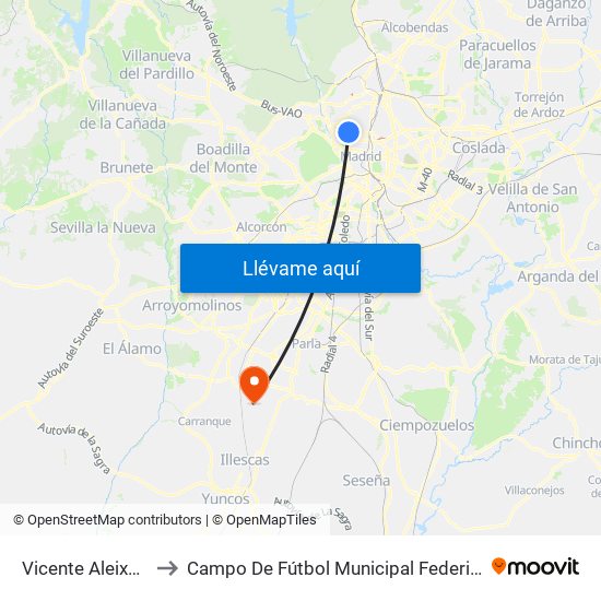 Vicente Aleixandre to Campo De Fútbol Municipal Federico Núñez map