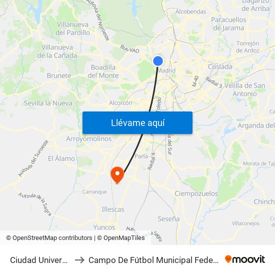Ciudad Universitaria to Campo De Fútbol Municipal Federico Núñez map