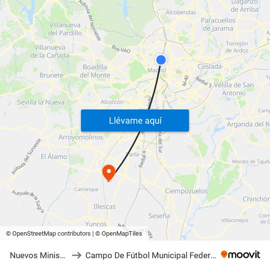 Nuevos Ministerios to Campo De Fútbol Municipal Federico Núñez map