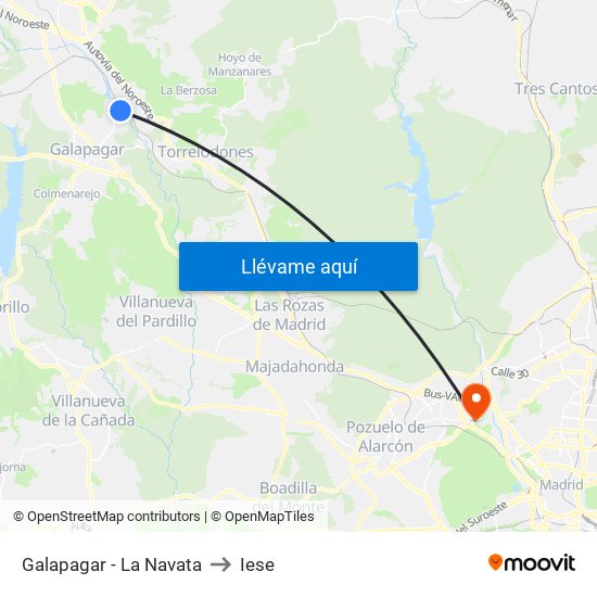 Galapagar - La Navata to Iese map