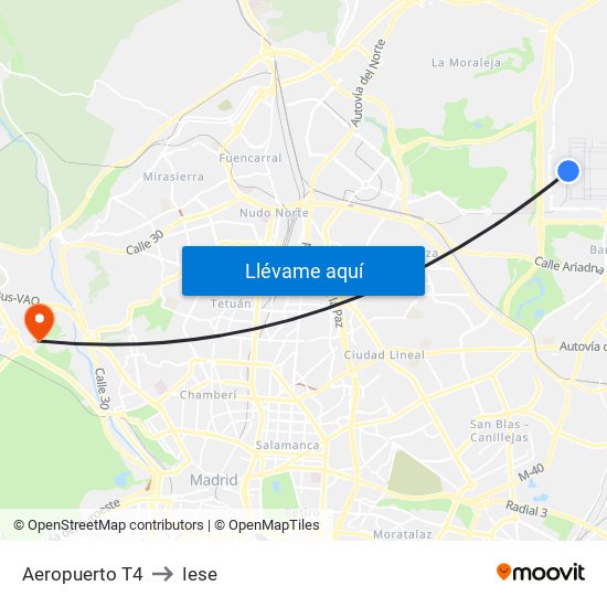 Aeropuerto T4 to Iese map