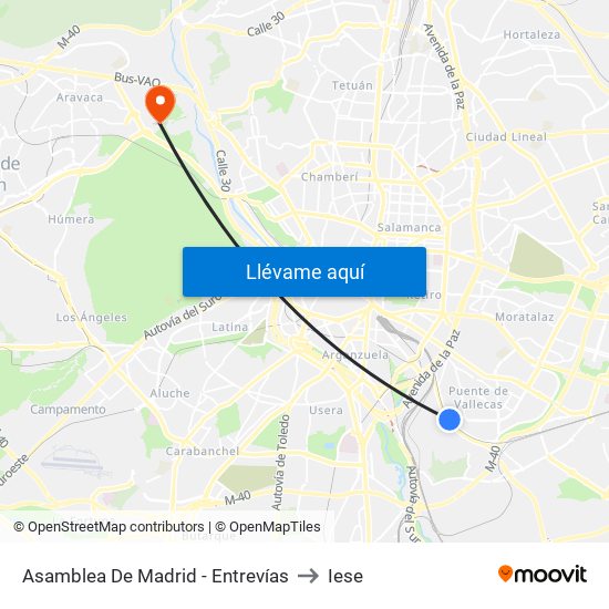 Asamblea De Madrid - Entrevías to Iese map