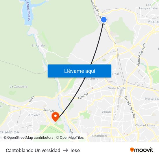 Cantoblanco Universidad to Iese map