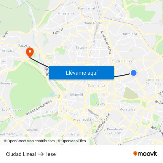 Ciudad Lineal to Iese map