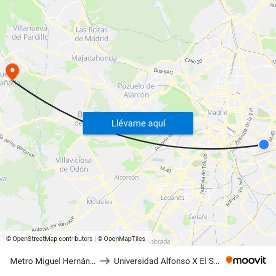 Metro Miguel Hernández to Universidad Alfonso X El Sabio map