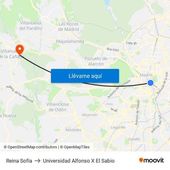 Reina Sofía to Universidad Alfonso X El Sabio map
