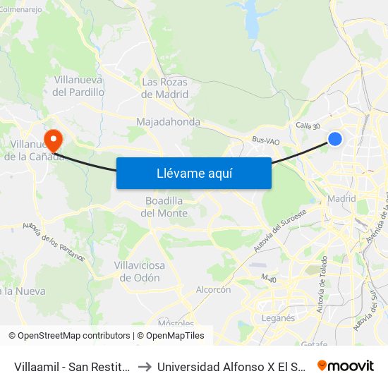 Villaamil - San Restituto to Universidad Alfonso X El Sabio map