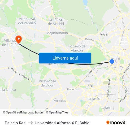 Palacio Real to Universidad Alfonso X El Sabio map