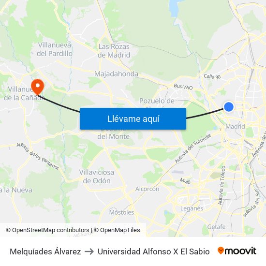 Melquíades Álvarez to Universidad Alfonso X El Sabio map