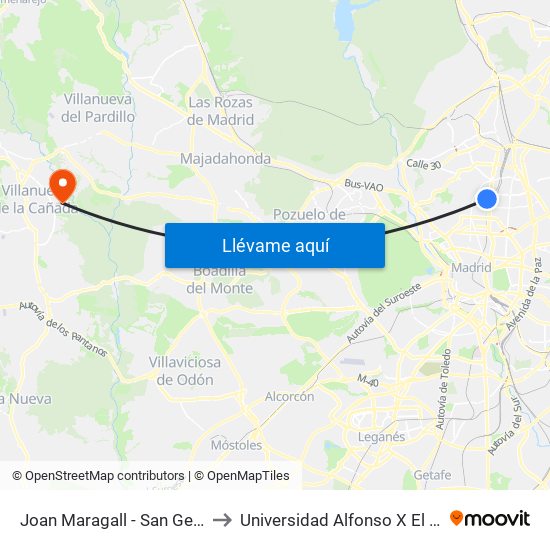 Joan Maragall - San Germán to Universidad Alfonso X El Sabio map