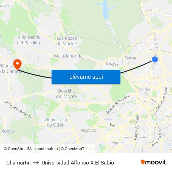 Chamartín to Universidad Alfonso X El Sabio map