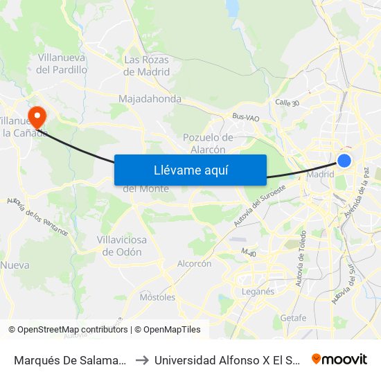 Marqués De Salamanca to Universidad Alfonso X El Sabio map