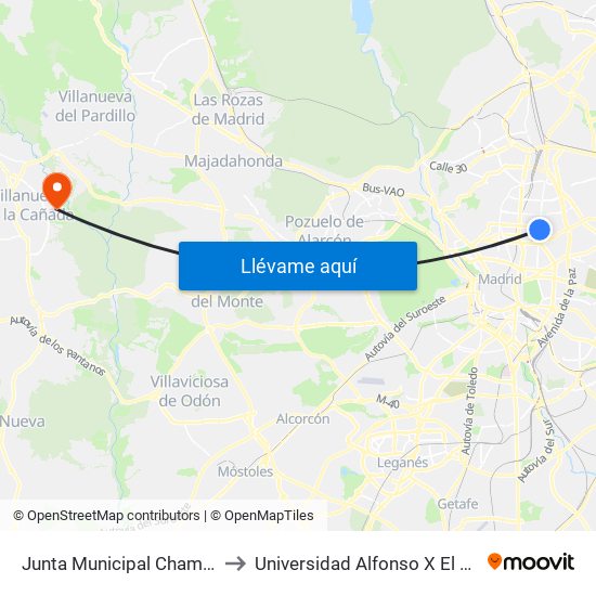 Junta Municipal Chamartín to Universidad Alfonso X El Sabio map