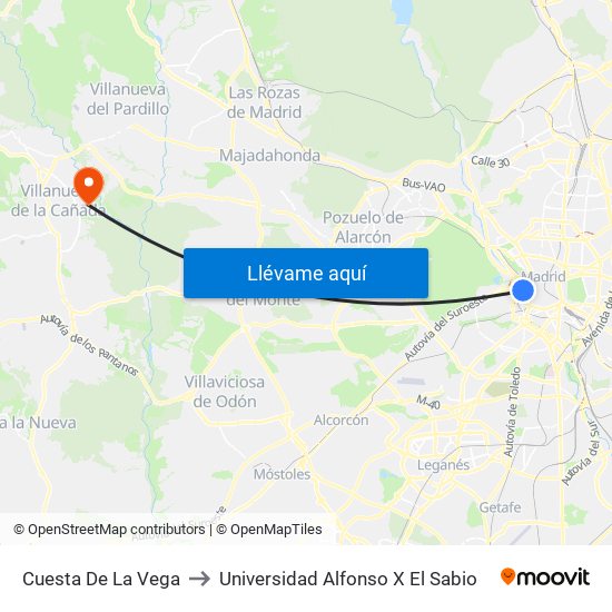 Cuesta De La Vega to Universidad Alfonso X El Sabio map