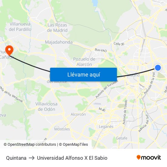 Quintana to Universidad Alfonso X El Sabio map
