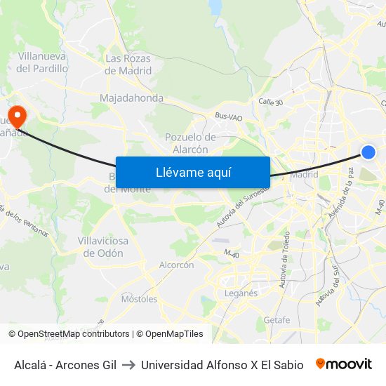 Alcalá - Arcones Gil to Universidad Alfonso X El Sabio map
